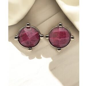 Napier Ruby Red Faceted Glass Cabochon Vintage Stud Earrings